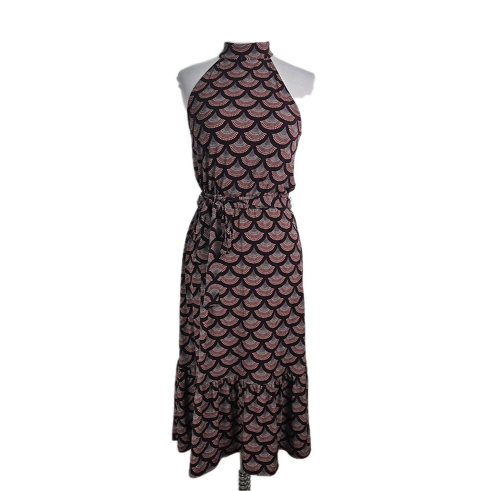 MK Michael Kors Merlot Print High Neck Halter Stretch-Knit Midi Dress Size XS
